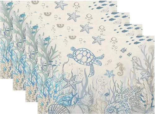 Vista 14 de Juego de 4 manteles individuales florales de 12 x 18 pulgadas, diseño de flores silvestres, acuarela, lavables, manteles decorativos de tela de lino