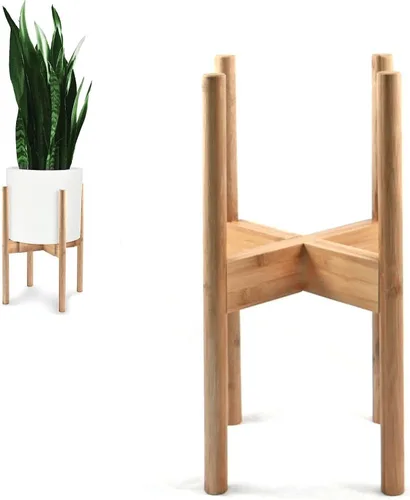 Vista 14 de Fox & Fern - Soporte ajustable alto para plantas de interior — 8 a 12 pulgadas, soporte premium de bambú de estilo moderno de mediados de siglo