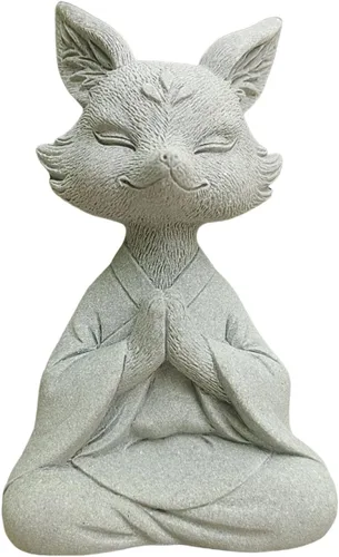 Vista 3 de livelyfish Estatua de Buda de zorro meditador, acuario, yoga zen, figuras de animales, escultura de piedra arenisca para pecera, jardín, decoración