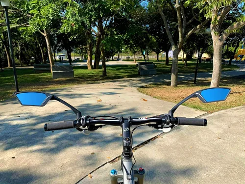 Vista 5 de Nueva lente de vidrio resistente a los arañazos, espejo de bicicleta para manillar, espejo retrovisor seguro giratorio, espejo de bicicleta, ME-010
