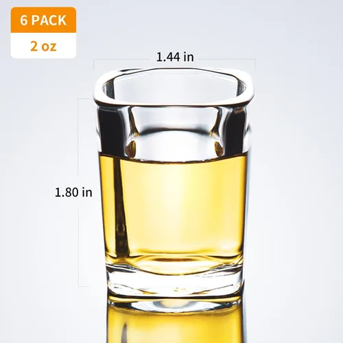 Vista 2 de PARACITY Juego de 6 vasos de chupito de base pesada, vasos de chupito cuadrados de tequila transparente a granel de 2 onzas con base pesada, regalo