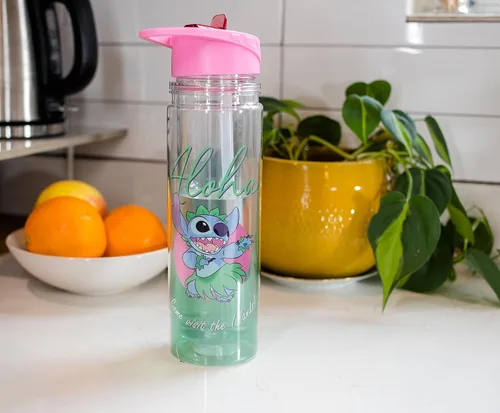 Vista 5 de Silver Buffalo Lilo and Stitch Aloha - Botella de agua Tritan de doble pared Botella de plástico sin BPA con tapa de rosca y tapa abatible