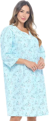 Vista 10 de Casual Nights Camisón de franela con flores de manga larga para mujer Azul