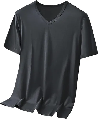 Vista 8 de Camisas grandes y altas para hombre, pesadas, cuello redondo, de algodón, que absorben la humedad, atlética, elástica, hipster