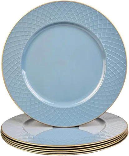 Vista 8 de Platos Base Blancos Antiguos, Platos Base Redondos de 13" para Platos de Cena, Juego de 6 Platos Base de Plástico para Bodas, Fiestas, Decoración