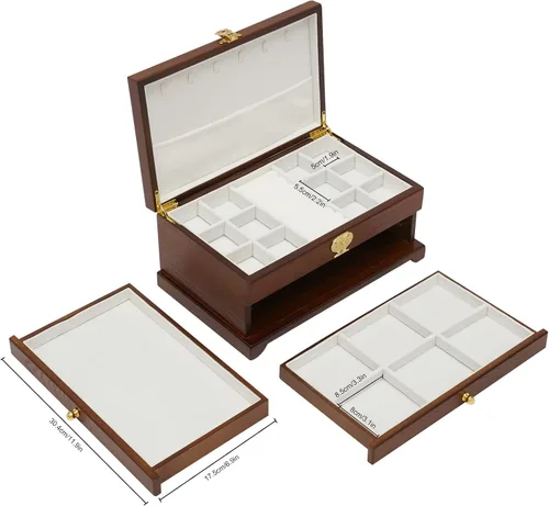 Vista 3 de Wooden Jewelry Box for Women 3-Tier Jewelry Organizer Box Dark Brown
