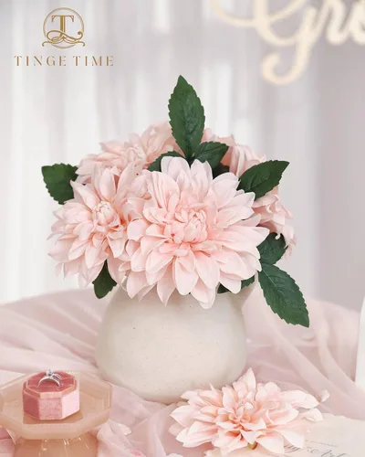 Vista 4 de TINGE TIME Flores artificiales, 20 piezas de dalia de seda de 5/6 pulgadas, flores falsas para bricolaje, ramos de novia, centros de mesa, arreglos