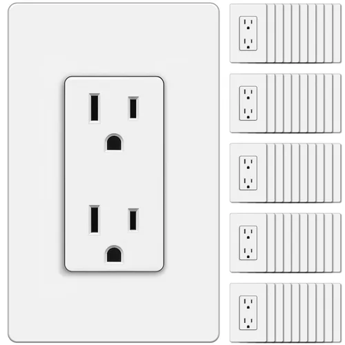 Vista 15 de BESTTEN Paquete de 20 tomas de corriente decoradora de pared de 15 amperios, no resistente a manipulaciones, placa de pared incluida