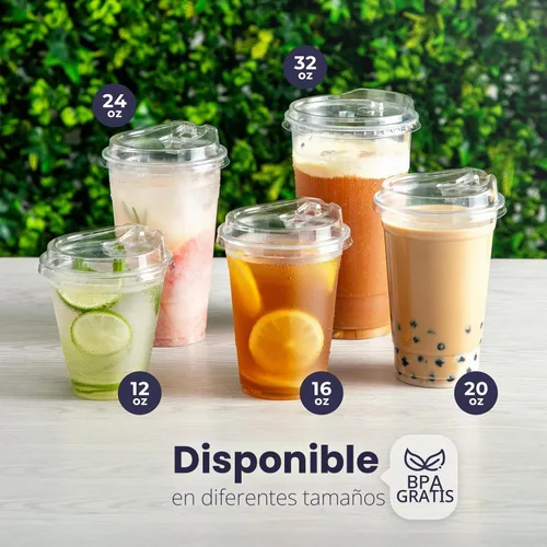Vista 5 de Fit Meal Prep Paquete de 50 vasos de plástico transparente de 12 onzas con tapas sin pajilla, tazas de café de plástico desechables con tapas, tazas