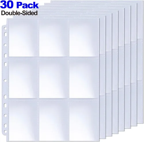 Vista 9 de ABLY 540 bolsillos de doble cara para tarjetas intercambiables, 9 bolsillos, protectores de tarjetas de juego de plástico transparente