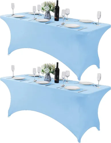 Vista 20 de Mantel de elastano para mesa de 6, 4 o 8 pies, universal, ajustable, para fiestas, banquetes, bodas y eventos, color verde manzana