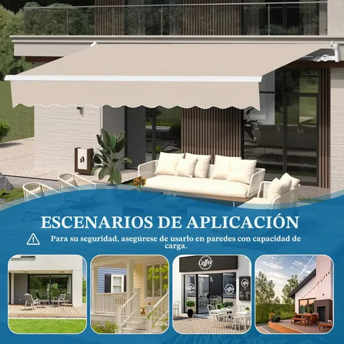 Vista 7 de Toldo de patio de 8.2 x 6.5 pies, toldo retráctil, cubierta parasol, refugio al aire libre, toldo con manivela y poliéster resistente al agua