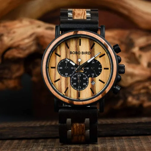 Vista 2 de BOBO BIRD Relojes de madera para hombre, reloj de madera ligero de lujo, pantalla multifuncional, relojes para hombre, Elegante