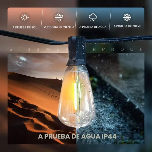 Vista 3 de Achin Luces de Cadena LED Regulables para Exteriores de 100 Pies, Luces de Patio Impermeables con 50+3 Bombillas Irrompibles ST38, Luces de Cadena