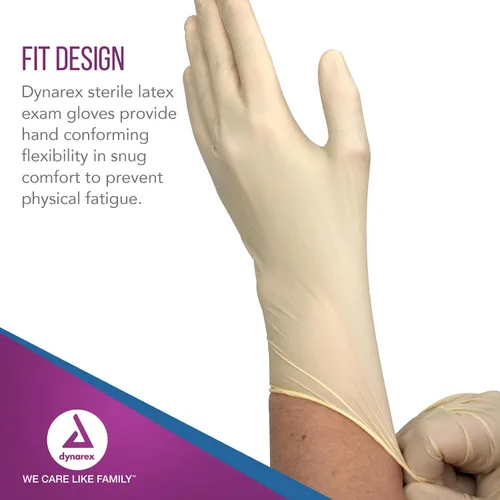 Vista 4 de Dynarex Guantes de examen de látex desechables estériles, sin polvo, empaquetados estérilmente en pares, uso médico y sanitario profesional, clínica