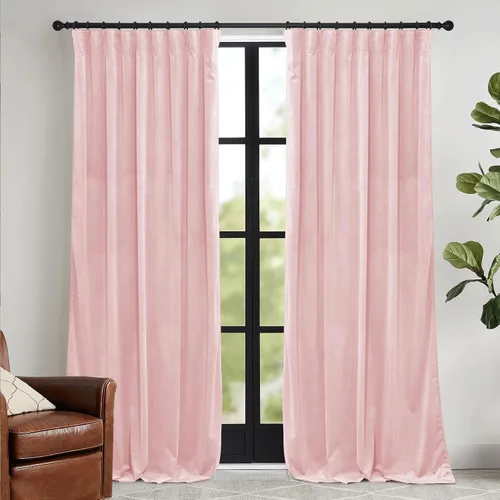 Vista 38 de RYB HOME Cortinas elegantes de terciopelo verde de 63 pulgadas de largo, bloqueo de luz, aislamiento térmico, elegantes cortinas de terciopelo