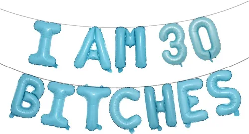 Vista 12 de Globos multicolor con texto en inglés "I AM 30 BITCHES" para decoración de cumpleaños de 30 años para ella (30 perras, negro)