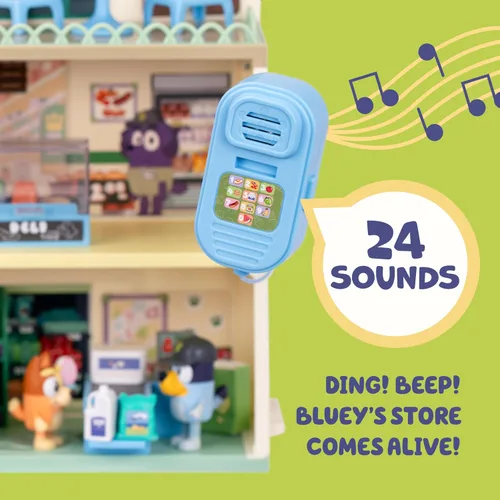 Vista 7 de Bluey Bluey - Juego de supermercado y bingo con escalera mecánica, juguetes de simulación para niños pequeños, sonidos y 15 piezas, juego de tienda