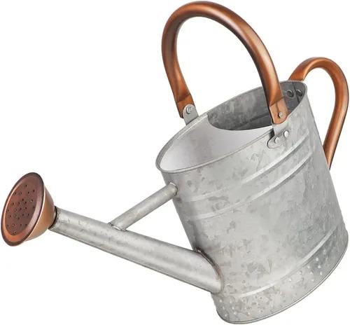 Vista 7 de Regadera de metal de 1 galón con boquilla extraíble, bonita lata de agua de acero galvanizado con diseño en relieve para plantas