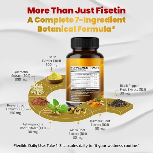 Vista 4 de Vegatot Fisetin Complex 1470mg 7-en-1 con Quercetina, Resveratrol, 150