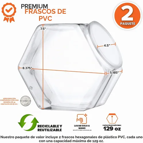 Vista 2 de Tarros hexagonales para galletas de 129 onzas con tapas (paquete de 2) tarros de plástico de boca ancha con tapa, tarros reutilizables