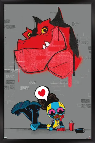 Vista 8 de Trends International Marvel's Moon Girl & Devil Dinosaur - Póster de pared, 22.4 pulgadas de largo x 14.7 pulgadas, versión enmarcada de madera