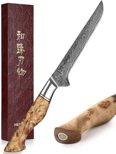 Vista 9 de HEZHEN Cuchillo utilitario de 5 pulgadas con filo de navaja - Acero de Damasco con patrón de rosa multifuncional VG10 cuchillo profesional