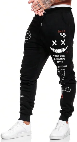 Vista 5 de GORGLITTER Pantalones deportivos con estampado de dibujos animados para hombre, con cordón en la cintura, atléticos, correr, gimnasio, pantalones