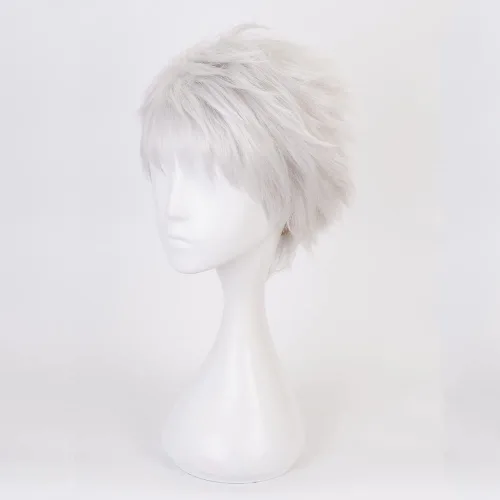 Vista 4 de Kalim - Peluca para cosplay, disfraz de anime Twisted Wonderland con pelucas cortas y rectas blancas plateadas para hombres o niños, fiesta familiar