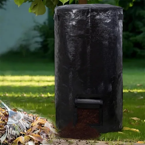 Vista 6 de Bolsas de compost de 34 galones, bolsas de compost de jardín reutilizables al aire libre, desechos orgánicos, bolsa de compostaje para jardín