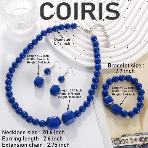 Vista 4 de Coiris Juego de collares de cuentas acrílicas gruesas, collar de cuentas geométricas llamativas, collar de cuentas africanas de acrílico