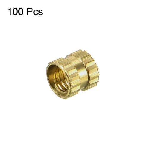 Vista 3 de uxcell Tuercas de inserción moleteadas, 100 piezas M3 x 0.157 in de longitud x 0.157 in de diámetro externo, rosca hembra de latón, tuerca