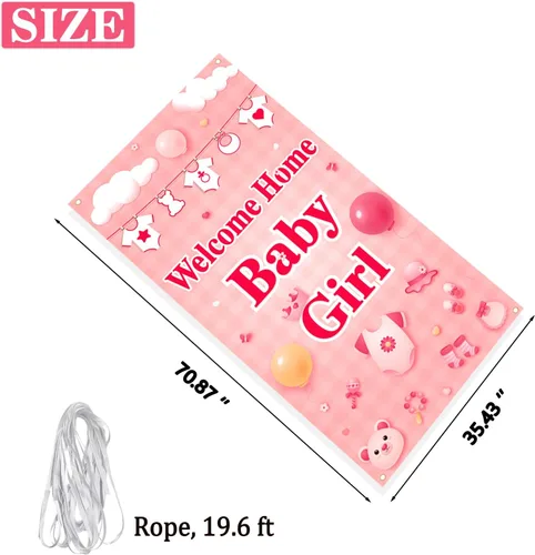Vista 2 de Labakita Cartel de bienvenida para puerta de bebé niña, cartel con texto en inglés "It's a Girl Welcome Baby Girl", decoración de baby shower
