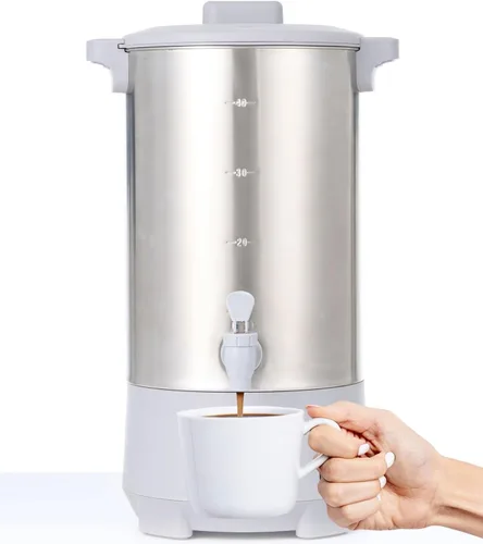 Vista 6 de SYBO Urna de café de 45 tazas, cafetera de percolado de acero inoxidable de grado comercial, filtro extraíble, fácil de limpiar, urna de agua
