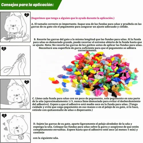 Vista 4 de VICTHY 100 piezas (10 colores) tapas de uñas de gato, tapas de garra de gato, cubiertas de uñas de gato con pegamento adhesivo y aplicadores (XS)