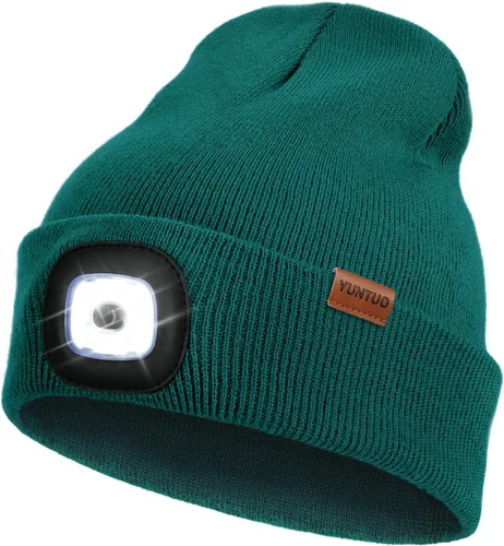 Vista 9 de Gorro LED con la luz, unisex, linterna frontal recargable por USB, gorro de punto de invierno, regalos para hombres, papá, esposo, él Azul Oscuro