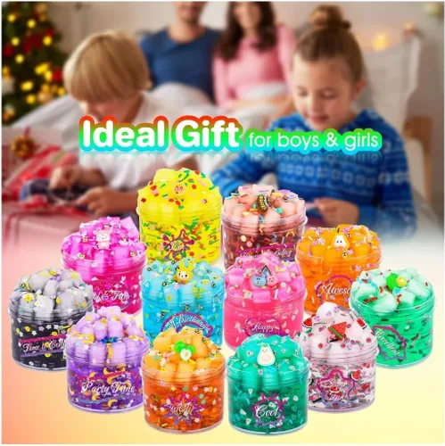 Vista 2 de Paquete de 12 cubos de gelatina transparentes de slime de cristal con cubos de gelatina, regalos de fiesta, juguetes de cumpleaños para niños