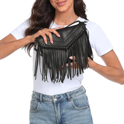 Vista 2 de HDE - Bolso de piel sintética para mujer, diseño de flecos