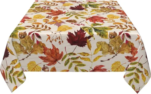 Vista 3 de Sweetshow Mantel cuadrado de otoño de 52 x 52 pulgadas con estampado de hojas de arce y hojas de arce, diseño de madera de Acción de Gracias