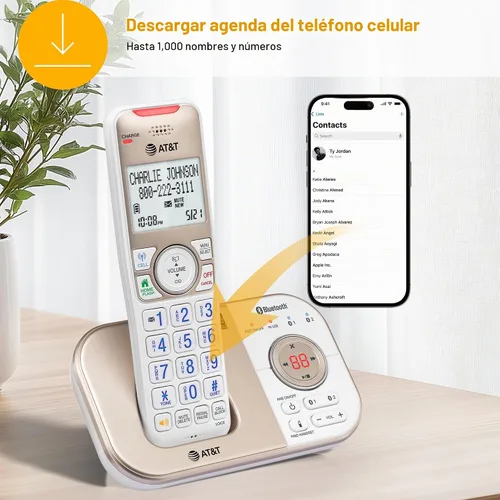 Vista 8 de AT&T 1-Handset DECT 6.0 - Teléfono inalámbrico expandible Bluetooth para el hogar con contestador, bloqueo inteligente de llamadas, identificador