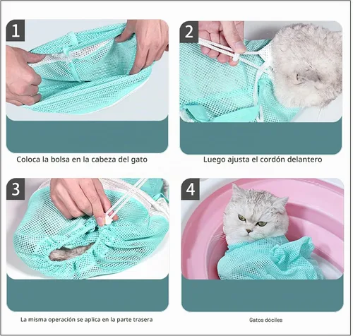 Vista 5 de Zapatos de silicona antiarañazos para gatos y bolsa de baño