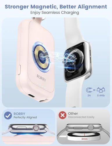 Vista 4 de RORRY CharmGo - Cargador para Apple Watch, cargador portátil de 2500 mAh Rosa
