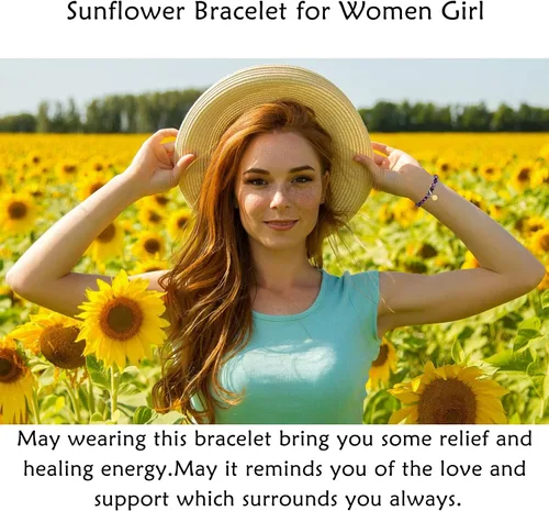 Vista 5 de LINY Get Well Soon Gifts - Pulsera de amatista con cuentas naturales con girasol, Life is Tough But So Are You alentador regalos para mujeres y niñas