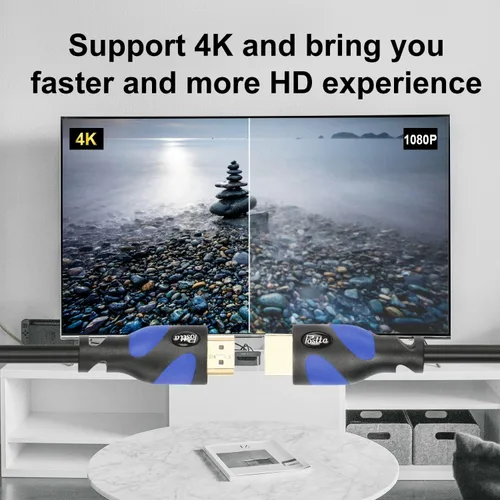 Vista 4 de Postta Cable HDMI (40 pies azul) HDMI 2.0V compatible con 4K 2160P, 1080P, 3D, retorno de audio y Ethernet, 1 paquete