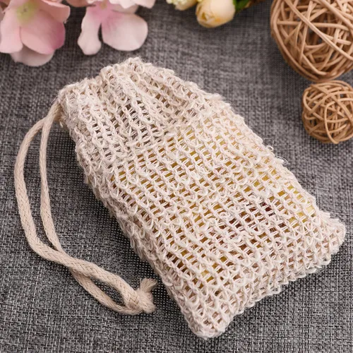 Vista 5 de Bolsa de jabón exfoliante de lino y algodón, 15 unidades para hacer espuma y secar, ducha, fregador