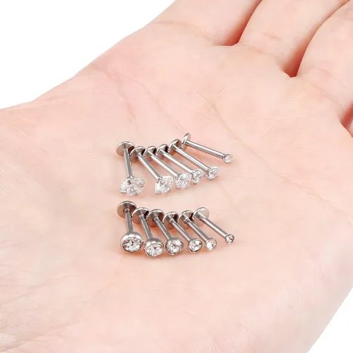 Vista 7 de Vsnnsns Anillos de labio de acero inoxidable 16G, joyería de labret Monroe, anillos de labios, cartílago de uñas, tragus, hélice, aretes de piercing
