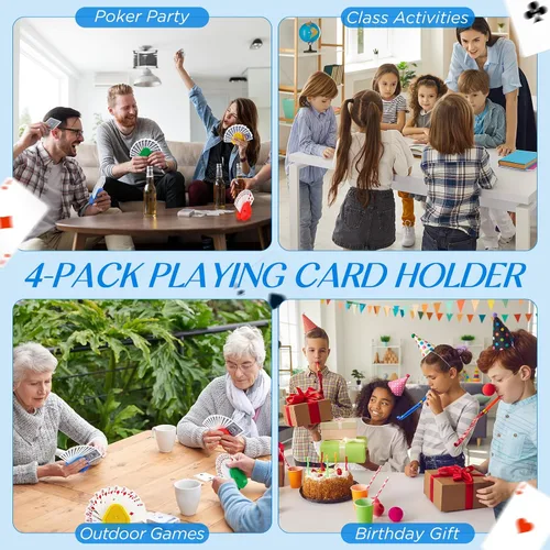 Vista 6 de Syhood 4 soportes para cartas de juego para niños, bandeja de póquer de plástico para adultos, bandeja de póquer gratis para feliz año nuevo, juego