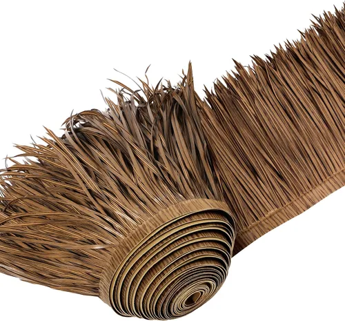 Vista 7 de Sawysine Rollo de paja mexicana para techo Tiki Hut, rodillos de paja de palma para Tiki Bar, Pato ciego Paraguas de patio, Palapa Artificial Gris