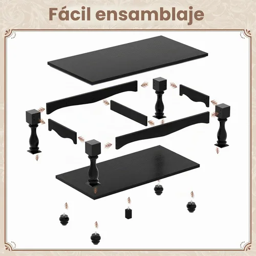 Vista 8 de Besiost Mesa auxiliar de 47 pulgadas con almacenamiento, diseño de granja de 2 niveles, patas de madera maciza, mediados de siglo para sala de Negro