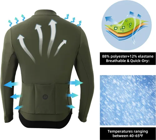 Vista 3 de ROCKBROS Cycling Jersey Men Long Sleeve Bike Shirt Bike Jersey for Men with Full Zipper and Rear Pockets Fit Outdoor Sports